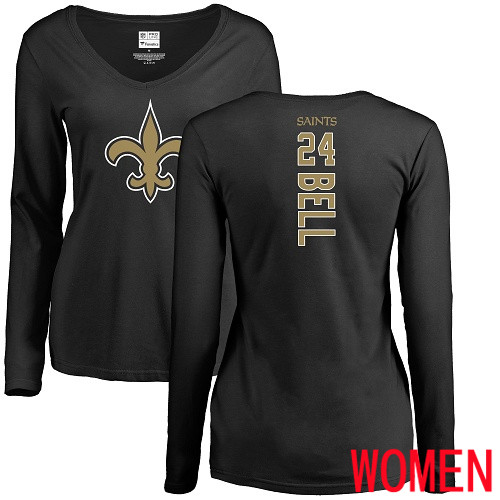 New Orleans Saints Black Women Vonn Bell Backer Slim Fit NFL Football #24 Long Sleeve T Shirt